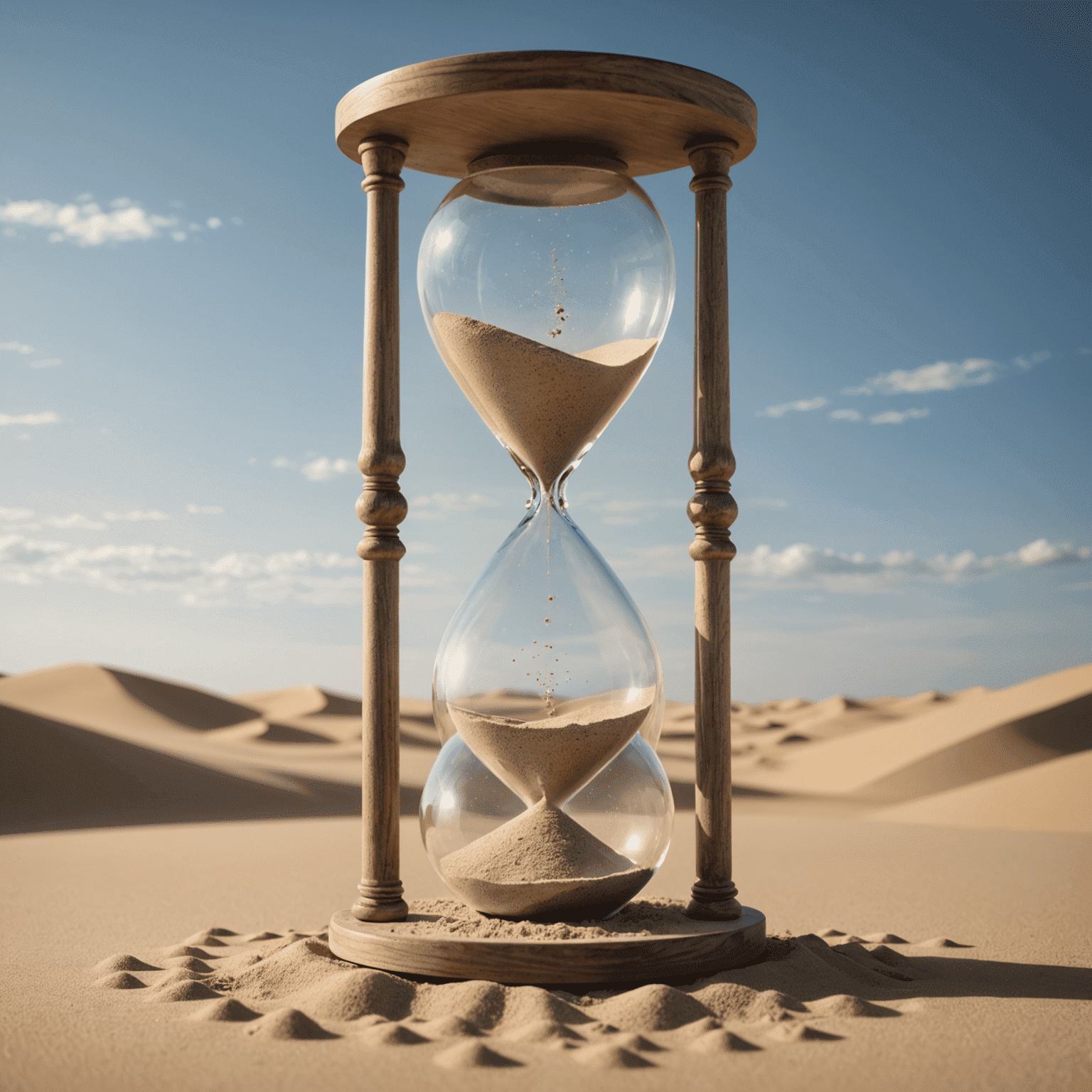 An abstract hourglass with sand particles suspended in mid-air, symbolizing the art of waiting and the suspension of time